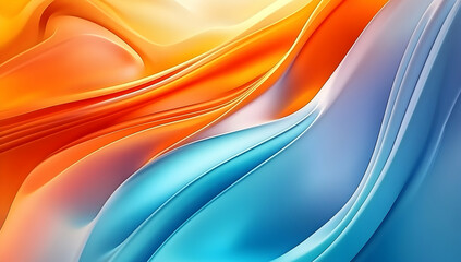 Wall Mural - 3D abstract background with colorful waves, featuring orange and blue colors