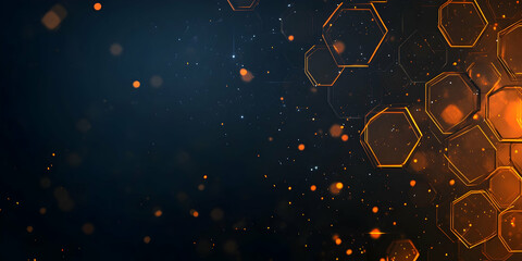 Wall Mural - abstract background with glowing hexagons, in a black and blue color scheme