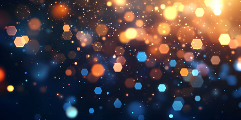 Wall Mural - Abstract background with glowing hexagons, in a black and blue color scheme