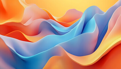 Wall Mural - 3D abstract background with colorful waves, featuring orange and blue colors