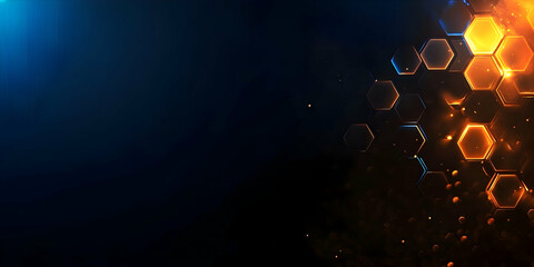 Wall Mural - abstract background with glowing hexagons, in a black and blue color scheme