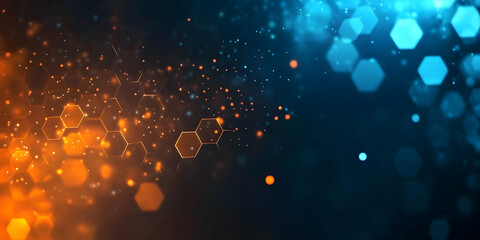 Wall Mural - abstract background with glowing hexagons, in a black and blue color scheme