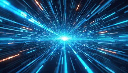 Fototapete - Futuristic tech background featuring high speed blue light lines, glowing effects. Dynamic design represents data transfer, hi-tech innovation in motion, virtual cyberspace, blur energy,