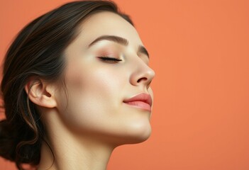 Wall Mural - Photorealistic portrait of a female person with eyes closed