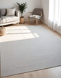 © Nornat.art - Gray geometric rug in a white Scandinavian-style living room.