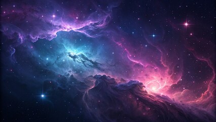 Wall Mural - Abstract space scene featuring swirling nebulae in bright and contrasting colors of orange and blue, set against a star-filled expanse, ideal for modern and futuristic designs