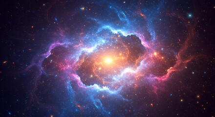 Wall Mural - cosmic nebula reveals a bright star surrounded by colorful dust