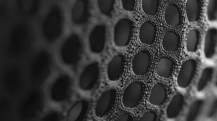 Close-up of a textured, porous, three-dimensional mesh.