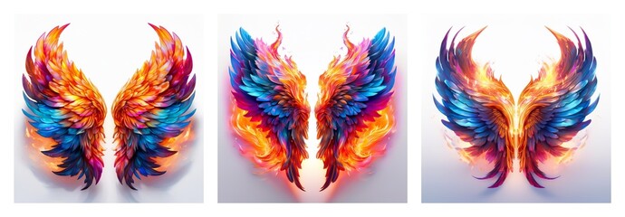 Poster - A vibrant collection of isolated wings.  These colorful, detailed wings are displayed on a white background, perfect for artistic projects.