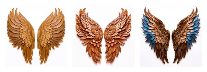 Poster - Isolated collection of decorative wings with diverse colors and textures, presented on a clean white backdrop.