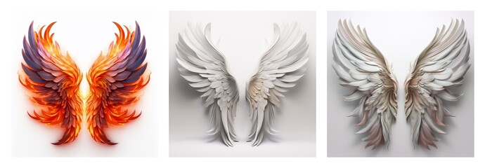 Poster - Isolated collection featuring three pairs of wings, showcasing varied styles and colors on a plain background.