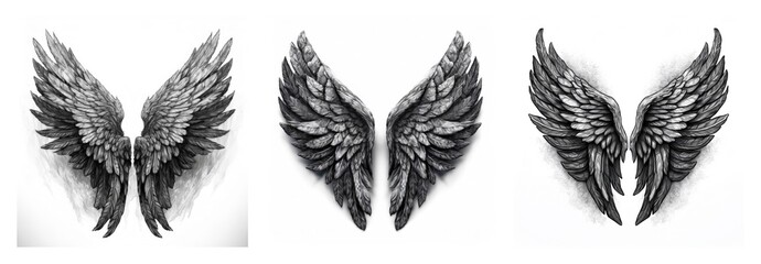 Poster - Isolated collection of three wing sets, showcasing different styles and details, all presented on a clean white backdrop.