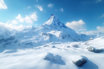 Majestic snowcapped mountain peak winter wonderland serene landscape