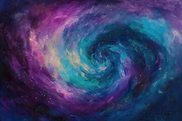 Wall Mural - a mesmerizing cosmic nebula swirling with iridescent purples and teals, illuminated by ethereal starlight, creating a dreamlike celestial atmosphere with dynamic light streams