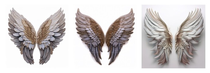 Poster - Isolated collection of three pairs of wings. Varied textures and colors, presented against a clean white backdrop.