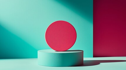 Wall Mural - Geometric Circle on Teal Cylinder Display,  Studio Lighting