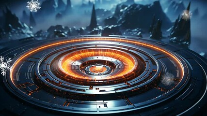 Wall Mural - futuristic digital circle with glowing lines and sci-fi landscape