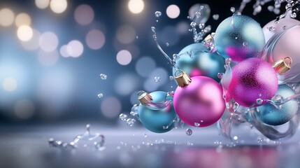 Poster - Bunch of Christmas ornaments are floating in water