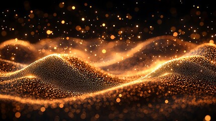 Poster - Golden particles wave, dark background, glittering effect, abstract design, ideal for luxury branding