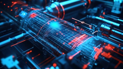 Poster - Detailed thermal imaging of gas leak analysis shows blue and red heat signatures on a high tech monitor in a scientific setting. Generative AI