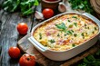 © Web - Golden Breakfast Casserole Freshly Baked with Cheese and Veggies, Perfect for a Healthy Meal