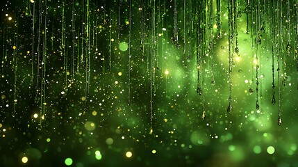 Canvas Print - Green Glitter Rain Drops Abstract Background