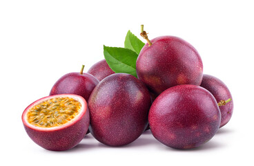 Wall Mural - passion fruit with cut in half isolated on white.