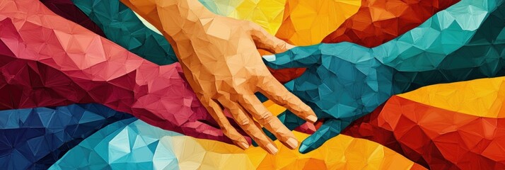 Aufkleber - Interconnected hands symbolize unity and support among diverse groups of people. Generative AI