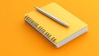 © Hoolity - A bright yellow notebook is shown alongside a silver pen, set against a vibrant orange background, creating a cheerful and inviting workspace atmosphere.