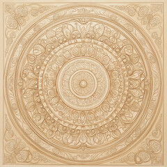 Wall Mural - Mandala-style zodiac wheel with hand-drawn detailed lines, floral and celestial motifs, deep gold accents on a soft beige background, and an embossed texture adding a tactile dimension.