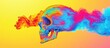 © STwul - Colorful skull, vibrant smoke, yellow background, digital art, psychedelic design