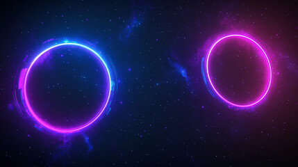 Wall Mural - Moon or solar eclipse circles set isolated on black background. Vector realistic illustration of neon color round frames glowing and shining in dark space, planet edge lines, magic game ui borders