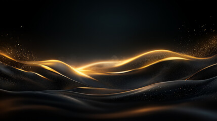 Wall Mural - A black background with gold waves and sparkles