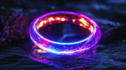 Wall Mural - Magic light portal with neon glow effect. Realistic vector illustration set of energy rings for traveling in time and space. Fantastic electric luminous circle or frame with power of movement.