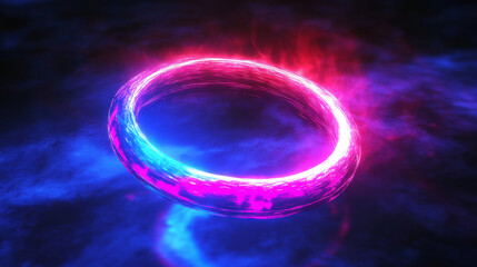Wall Mural - Magic light portal with neon glow effect. Realistic vector illustration set of energy rings for traveling in time and space. Fantastic electric luminous circle or frame with power of movement.