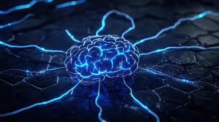 Wall Mural - futuristic depiction of a glowing human brain with energy waves, representing artificial intelligenc