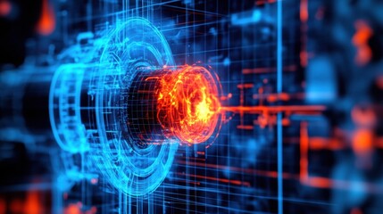 Poster - Thermal imaging analysis of a gas leak with blue and red heat signatures in a technical environment. Generative AI