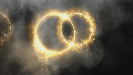 celestial rings: a cosmic spectacle unfolds as luminous golden rings intertwine, set against a backd
