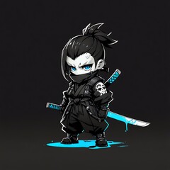 Sticker - Chibi Ninja Warrior: A Dark Fantasy Illustration