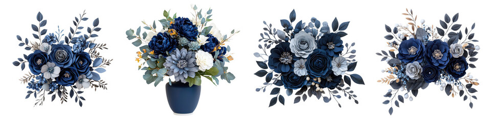 Wall Mural - Stunning navy blue and white floral bouquet arrangement in a vase perfect for elegant weddings anniversaries or other special events  The luxurious