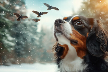 Wall Mural - dog in winter