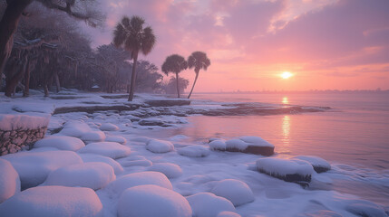 Wall Mural - sunset over the river