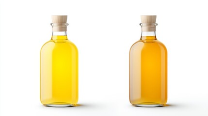 Clear Glass Bottles with Wooden Caps Containing Yellow Liquid