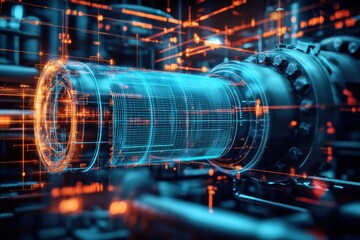 Poster - High tech thermal analysis revealing gas leak with blue and red heat signatures in industrial setting. Generative AI