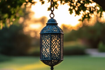 Poster - A Lantern Hanging From a Tree With Sunlight Shining Through