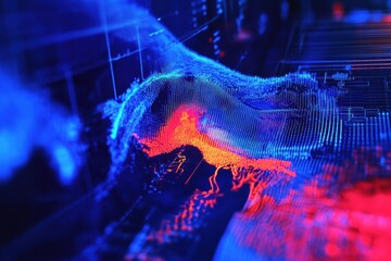 Poster - Analysis of thermal imaging displaying gas leak with blue and red color gradients in high tech environment. Generative AI