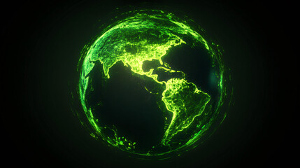 Poster - Green glowing planet Earth rotating in space with network connections, America is clearly visible