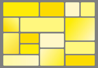 trendy bento grid layout style brick ui ux templates. yellow gradient. web comic grids, rounded corn