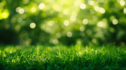 Aufkleber - Lush green grass basking in warm sunlight, generating soft bokeh backdrop highlighting natural landscape serenity