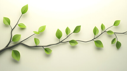 Poster - Green branch extending with fresh foliage against soft backdrop, symbolizing natural growth and seasonal renewal